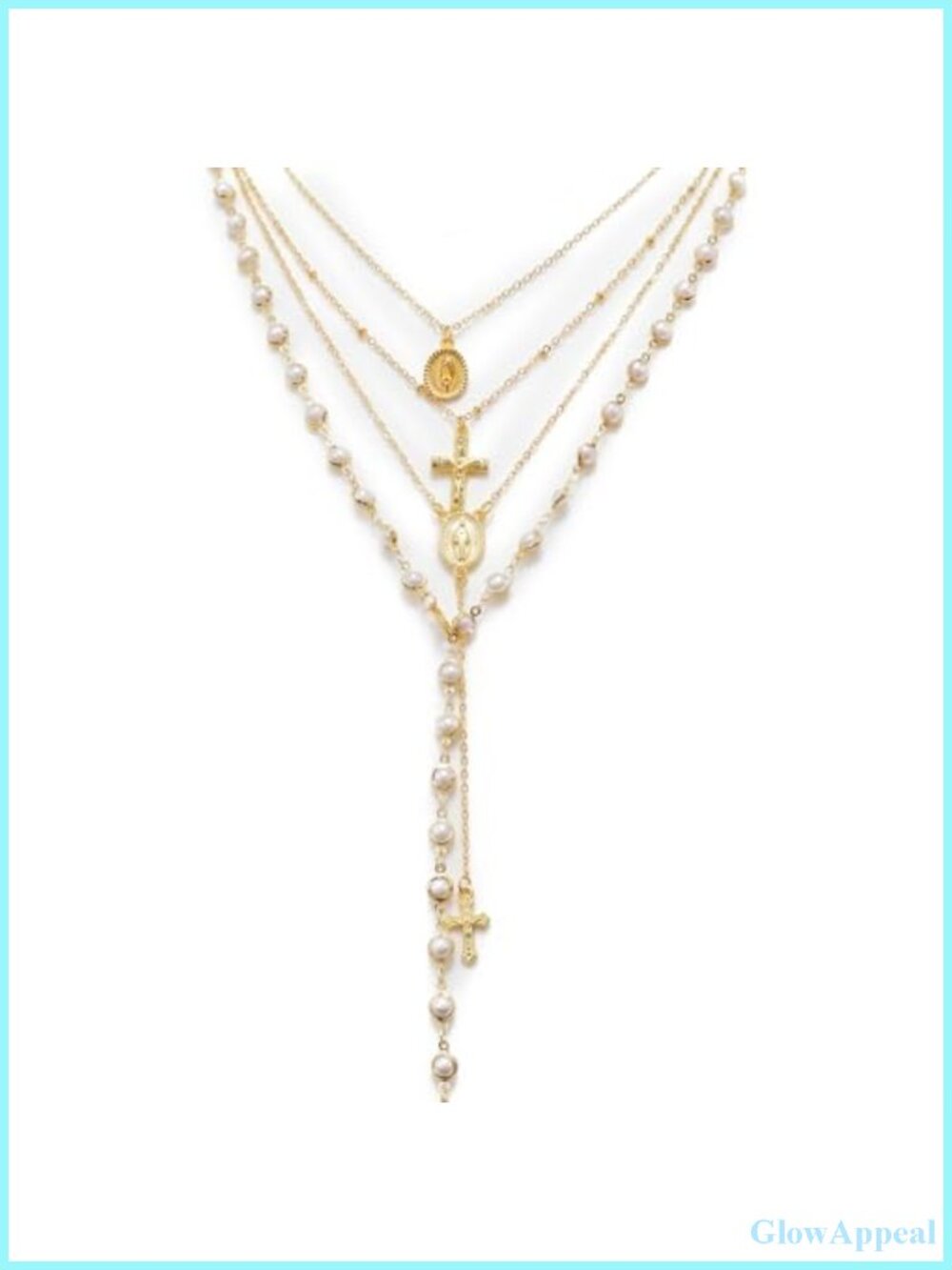 Gold-Tone Faux Pearl Cross Necklace Stack Layer Women Y2K